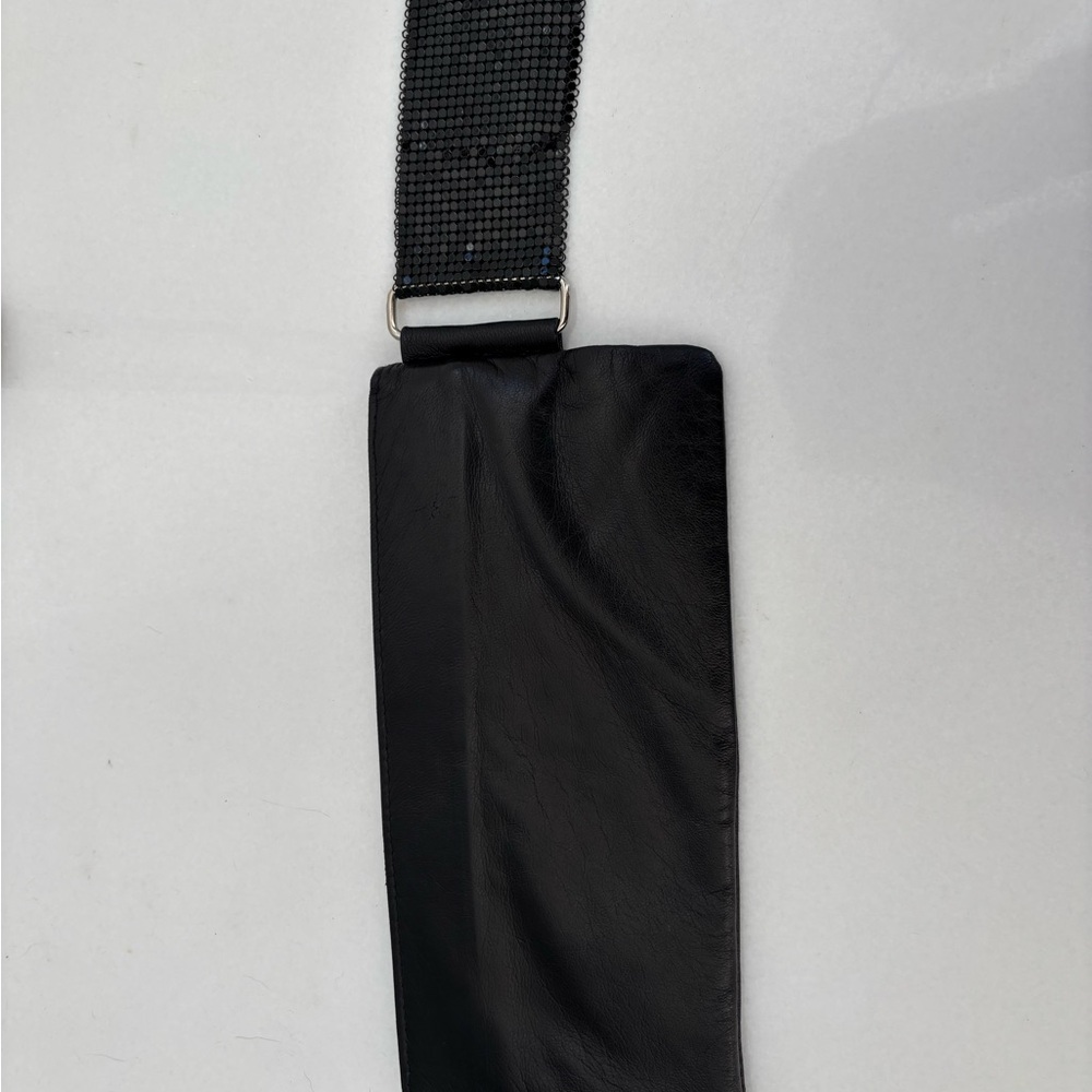 Elegant Black Soft faux Leather Women's Clutch with black rhinestone wristlet